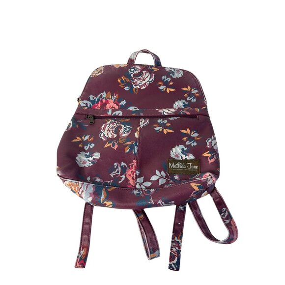 Matilda Jane Moments With You Plum Perfect Backpack Purse Floral Bag Faux Leathe - Picture 1 of 6